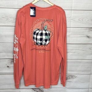 NWT Lily Grace Oversized Long Sleeve Plaid Pumpkin Tee Size XL